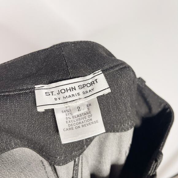 St John Sport Size 2 Black Gray Straight Leg Denim Jeans Stretch Zip Pockets - Picture 10 of 12